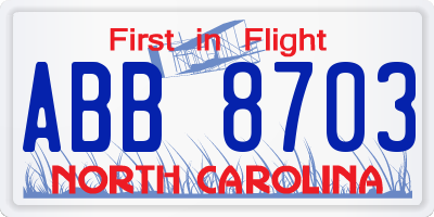 NC license plate ABB8703