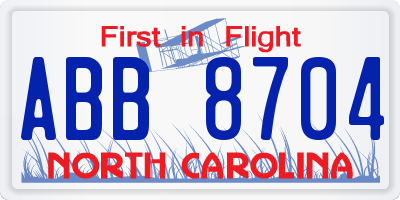 NC license plate ABB8704