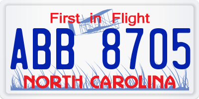 NC license plate ABB8705