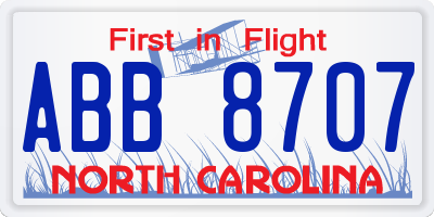 NC license plate ABB8707