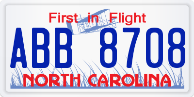 NC license plate ABB8708