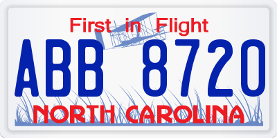 NC license plate ABB8720
