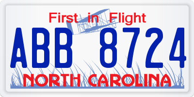 NC license plate ABB8724