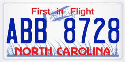 NC license plate ABB8728