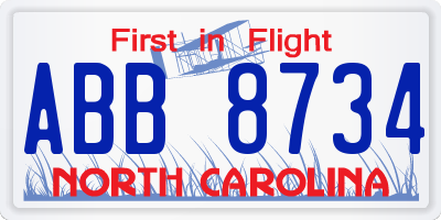 NC license plate ABB8734