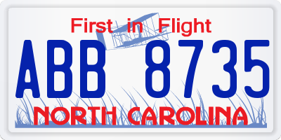 NC license plate ABB8735
