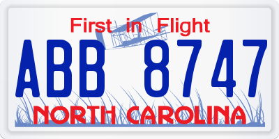 NC license plate ABB8747