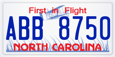 NC license plate ABB8750