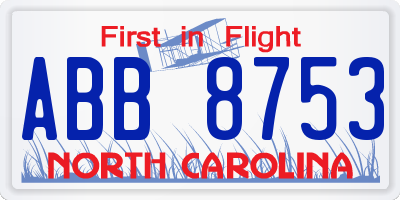 NC license plate ABB8753