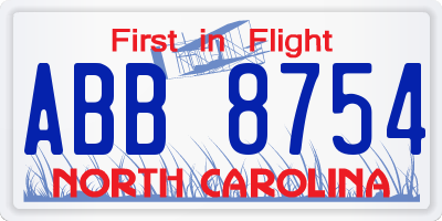 NC license plate ABB8754