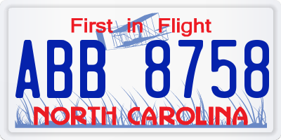 NC license plate ABB8758