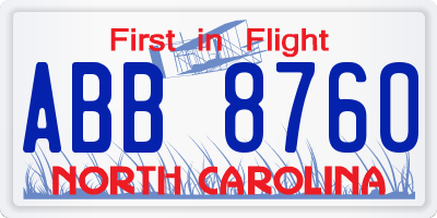 NC license plate ABB8760