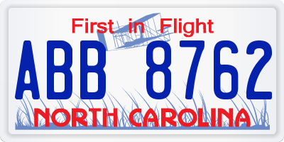 NC license plate ABB8762