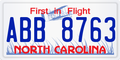 NC license plate ABB8763