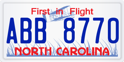 NC license plate ABB8770