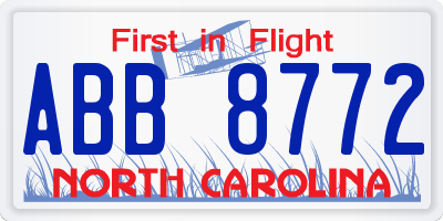 NC license plate ABB8772