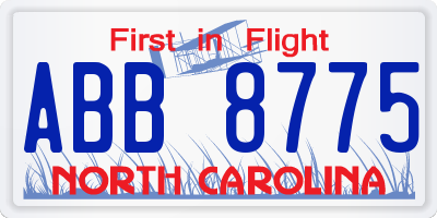 NC license plate ABB8775