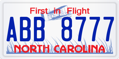 NC license plate ABB8777