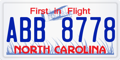 NC license plate ABB8778