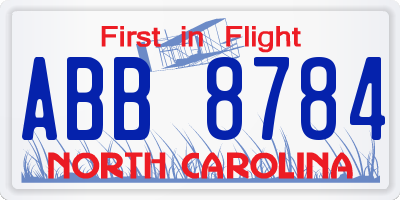 NC license plate ABB8784