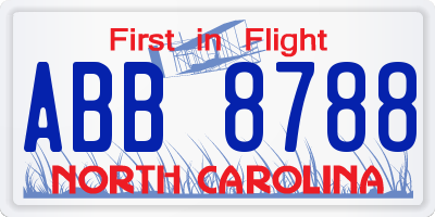 NC license plate ABB8788