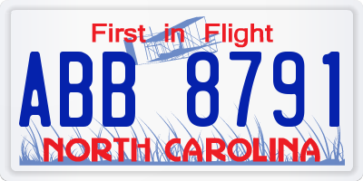 NC license plate ABB8791
