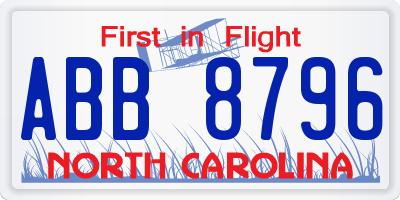 NC license plate ABB8796