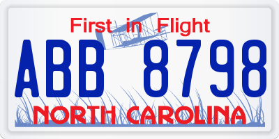 NC license plate ABB8798