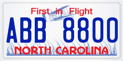 NC license plate ABB8800