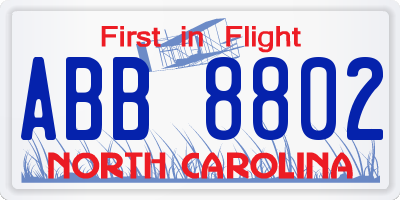 NC license plate ABB8802