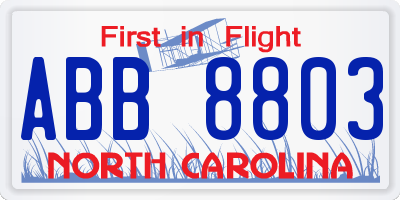 NC license plate ABB8803