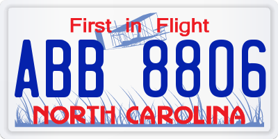 NC license plate ABB8806