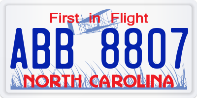 NC license plate ABB8807