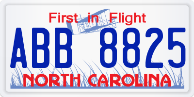 NC license plate ABB8825