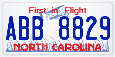 NC license plate ABB8829