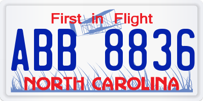 NC license plate ABB8836