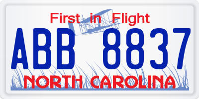 NC license plate ABB8837