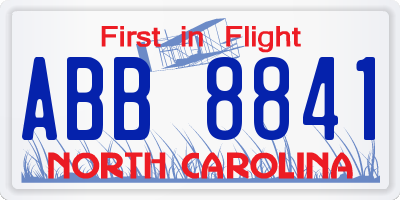 NC license plate ABB8841