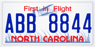 NC license plate ABB8844
