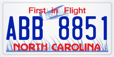 NC license plate ABB8851