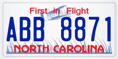 NC license plate ABB8871