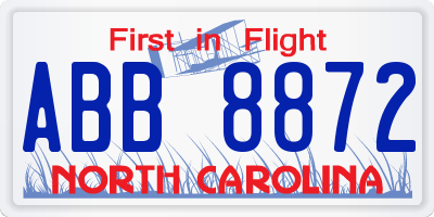 NC license plate ABB8872