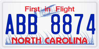 NC license plate ABB8874
