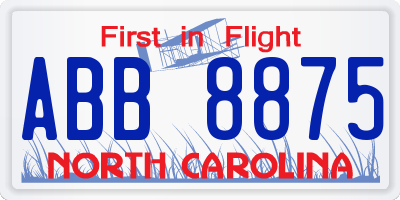 NC license plate ABB8875