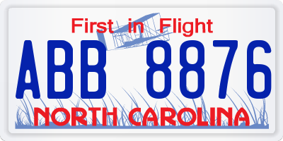 NC license plate ABB8876