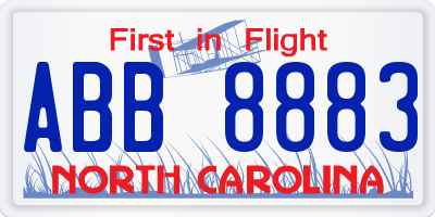 NC license plate ABB8883
