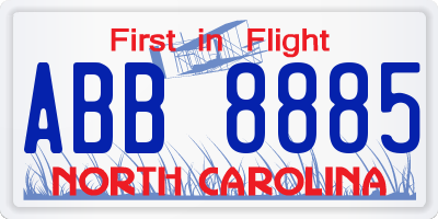 NC license plate ABB8885