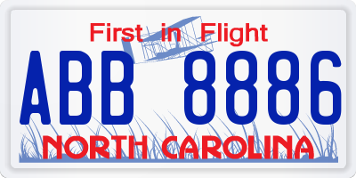 NC license plate ABB8886