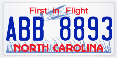 NC license plate ABB8893