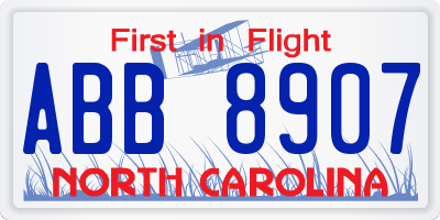 NC license plate ABB8907